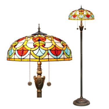 Imagem de Luminária de chão estilo Tiffany [2 lâmpadas][40,6 cm L x 157,5 cm A] Luminária decorativa para casa, estilo barroco com vitrais antigos, ideal para leitura em sala de estar, quarto, corredo
