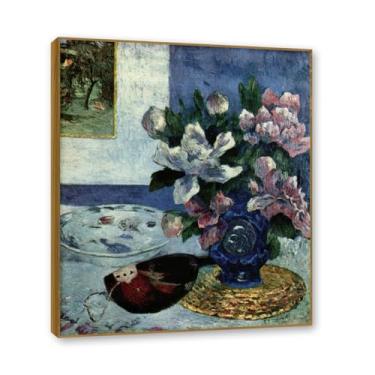 Imagem de Moldura de teca. Arte em tela floral country, pintura botânica vintage de natureza morta, decoração de parede de cozinha de fazenda emoldurada para sala de jantar. B37. 50 x 60 cm - 19,6 x 23,6 pol
