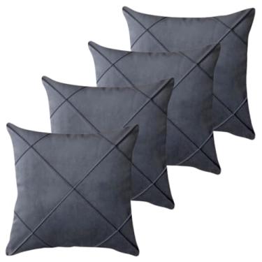 Imagem de Almofadas Cheias em Suede Drapeada 45x45cm Decorativas Sala Quarto Sofá(4 CINZA)
