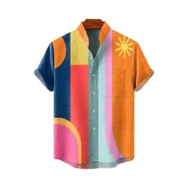 Imagem de Camisa De Linho Retro Masculina Verão Fresca Confortável De Manga Curt