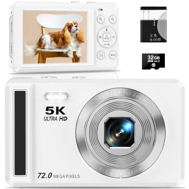 Imagem de Câmera Digital 5K 72MP,Fotográfica para Vlog, Foco Automático,Zoom Digital 16x,Tela IPS de 2.8 Polegadas para fotografia, Flash, Cartão SD de 32GB, Câmera Compacta, Ideal para Iniciantes, Branco