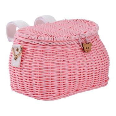 Imagem de Vaveren Cesta de bicicleta infantil para decoração frontal, cesta portátil para guidão, acessórios para atividades ao ar livre com tampa e alça de ombro para