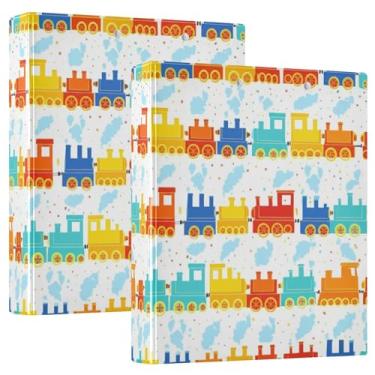 Imagem de Trens de brinquedo coloridos personalizados brancos, fichários de 3 cm, 3 argolas, 200 folhas, portfólio, anel redondo, fichário, 31,5 x 27 x 6 cm, 1 pacote