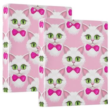 Imagem de Cute Cats Fichário com 3 anéis de olhos verdes de 3,8 cm, 200 folhas, com estampa fofa, fichário de apresentação de anel redondo, 31,5 x 27 x 6 cm, pacote com 2