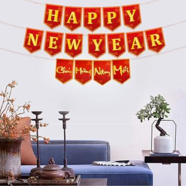 Imagem de LOONELO Banner de ano novo vietnamita de 2025, ano de cobra pendurado cartolina papel banner sinal para ano lunar asiático vietão ano novo festival primavera festa decoração trang trí T