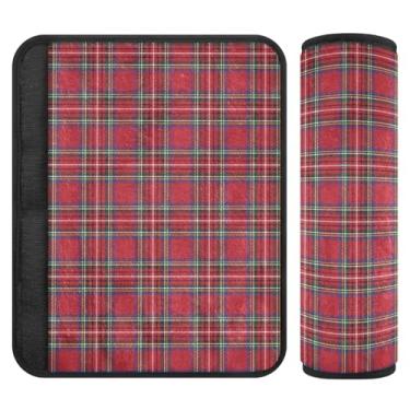 Imagem de Capa de cinto de segurança vermelha xadrez de Natal, 16,5 x 16,5 polegadas, capas de alça infantil, pacote com 2 capas macias de alça de assento de carro
