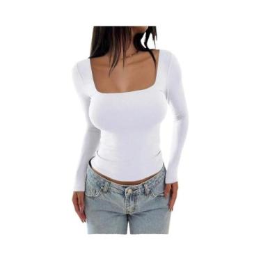 Imagem de Camiseta Básica Feminina De Manga Longa Com Decote Redondo Em Malha Ca