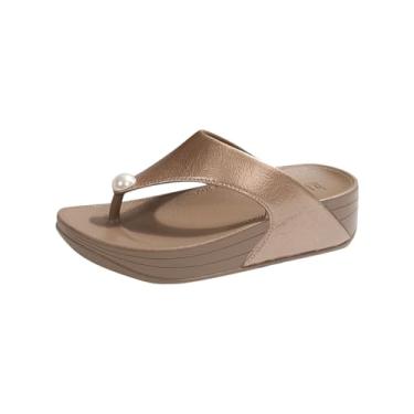 Imagem de Chinelo feminino moderno casual primavera e verão praia versátil cor sólida clip-toe sola grossa chinelos plataforma, Amarelo, 36