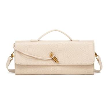 Imagem de Beaguful Bolsa de mão feminina moderna de couro com estampa de crocodilo bolsa transversal à noite, Bege