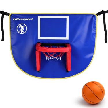 Imagem de Conjunto de cesta de basquete infantil com bola de espuma macia e alças ajustáveis, 90 cm x 65 cm, fácil configuração interna/externa, para diversão em casa, jardim de infância e trampolim, ótimo
