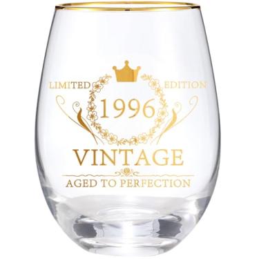 Imagem de Dingyijie Copo de vinho vintage 1975 edição limitada, taça de aniversário de 50 anos com design de coroa dourada, vidro de cristal decorativo para mulheres (presente de aniversário de 30 anos para