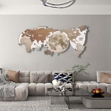 Imagem de Relógio de parede com mapa do mundo grande com luz LED ajustável e controle remoto para sala de estar, relógios de arte de parede modernos 3D sem tique-taque silencioso lâmpada de parede pendurada