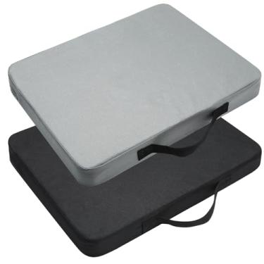 Imagem de AceOrbit Pacote com 2 almofadas de assento de estádio portáteis com alça, 5 cm de espessura, tecido Oxford impermeável, zíper, para uso em eventos ao ar livre (preto, cinza escuro)