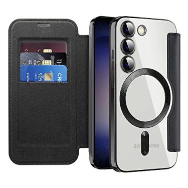 Imagem de MEMAXELUS Capa carteira para Samsung Galaxy S26 5G compatível com MagSafe, flip de couro PU premium com suporte para cartão bloqueio de RFID, capa magnética transparente à prova de choque para Samsung