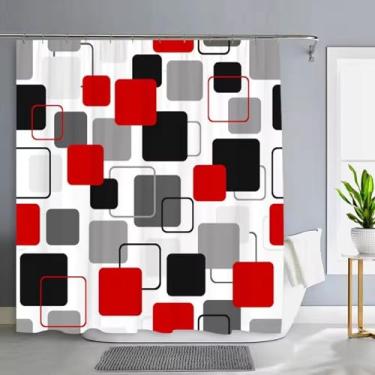 Imagem de JGGXHM Cortina de chuveiro geométrica abstrata, vintage, quadrada, minimalista, quadrada, minimalista, cortinas de chuveiro, decoração de banheiro, 55 x 71 pol. - 140 x 180 cm/LxA, cortina de chuveiro