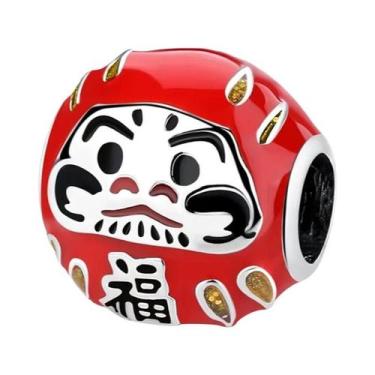 Imagem de Pingente De Daruma Da Guarda Real Em Prata Com Contas Vermelhas Para M