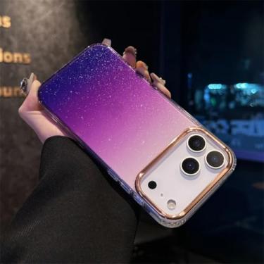 Imagem de SFDSUH Capa transparente com glitter degradê para iPhone 16, em TPU macio e resistente a impactos (Para iPhone 16/ROXO)