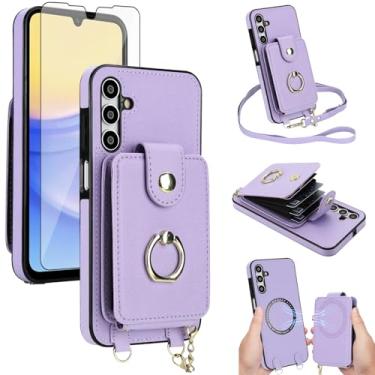 Imagem de Capa de telefone para Samsung Galaxy A15 5G/4G capa carteira destacável e protetor de tela anel suporte transversal alça de cordão compatível com bloqueio de RFID MagSafe A 15 G5 15A para mulheres