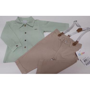 Imagem de Conjunto Bebê Menino Camisa Longa Calça Sarja Paraiso 14665, Verde águ