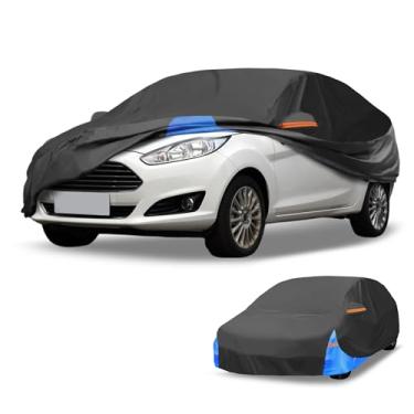 Imagem de Partuto Capa de carro à prova d'água para todos os climas - proteção externa total resistente a UV para Ford Fiesta Sedan 210D-PU preto azul com zíper lateral direito