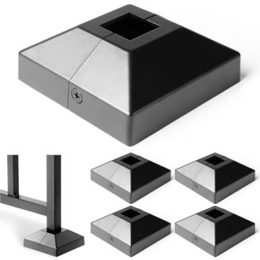 Imagem de Wocepu Cobertura de base de alumínio de 2,5 cm x 2,5 cm para corrimões, escadas, pátios, varandas - saia de poste dividida 4 peças (preta)