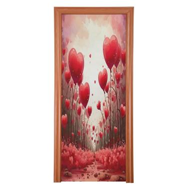 Imagem de ATTX Capa de porta frontal de corações vermelhos - Decoração de férias de tecido elástico lavável para festas, casa, decoração de porta da frente, 36 x 98 polegadas (34)
