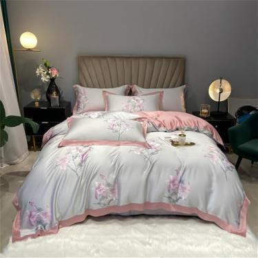 Imagem de Jogo de cama macio e sedoso com estampa floral refrescante de verão, capa de edredom e lençol, estilo 21, tamanho Queen (200x230cm), 4 peças