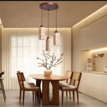 Imagem de Luminária pendente LED Wabi Sabi em pedra calcária, altura ajustável, design minimalista orgânico para restaurantes, ideal para quartos e salas de estar (três lâmpadas).