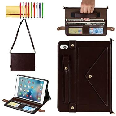 Imagem de Capa de mão para iPad Mini 5ª/4ª/3ª/2ª/1ª geração 7,9 polegadas, Techcircle Folio Stand PU Leather Crossbody iPad Mini Capa com alça de mão, vários compartimentos para cartões, envelope e bolso