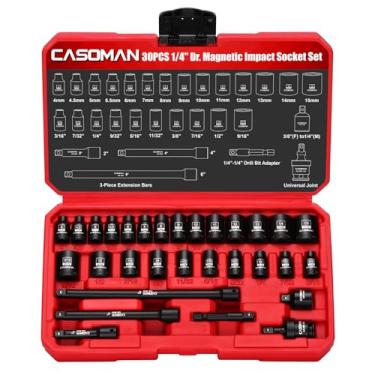 Imagem de CASOMAN Conjunto de 30 peças de soquete magnético superficial de 6 pontos, métrico e SAE, CR-MO