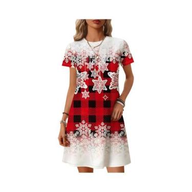 Imagem de Vestido Maxi Com Estampa De Floco De Neve Em Xadrez Vermelho E Preto, 
