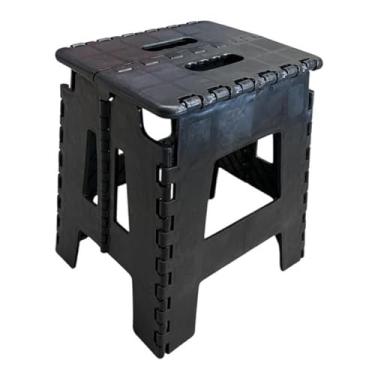 Imagem de Banqueta Dobrável 100kg Alça de Transporte PP Reforçado Portátil Casa Camping Pesca Banco(Preto)