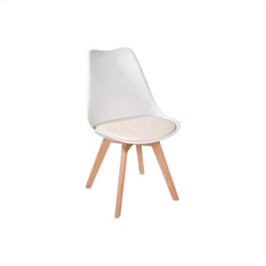Imagem de Cadeira de Jantar Estofada com Pernas de Madeira - Estilo Design Iconico para Sala, Home Office e Ambientes Residenciais, Elegante e Confortável (BRANCA - 1 CADEIRAS)