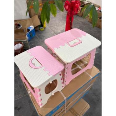 Imagem de Banqueta Banquinho Dobrável De Plástico Resistente Para Viagem(ROSA,Ifintil)