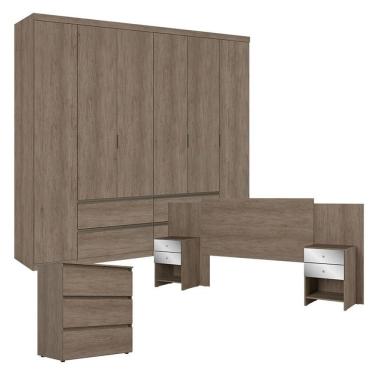 Imagem de Guarda Roupa Casal Nobre 6 Portas Com Cômoda Gaveteiro Condessa E Cabeceira Formosa Glass Rustic Acetinado - Thb