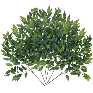 Imagem de 6 peças de hastes de vegetação artificial dobráveis de 66 cm - arranjos florais de seda realistas, folhas de camélia falsas para decoração de escritório em casa, centros de mesa, prateleira de parede