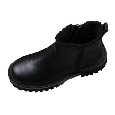 Imagem de Botas femininas desgastadas plus size quentes de salto baixo estilo outono inverno, Preto, 36
