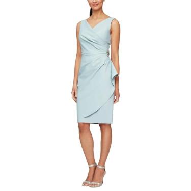 Imagem de Alex Evenings Vestido feminino curto franzido emagrecedor com babados (pequeno e normal), Sálvia, 40