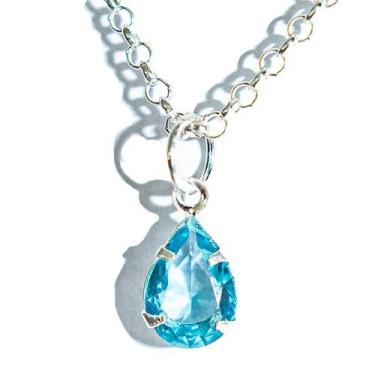 Imagem de Colar Gota Facetada Zircônia Topázio Azul Garra Prata 925 - Cristaisde