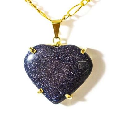 Imagem de Colar Extra Coração Pedra Estrela Azul Garra Dourado - CristaisdeCurve
