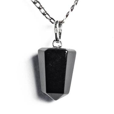 Imagem de Colar Pontinha Pedra Obsidiana Negra Presilha e Pino Prata 950 - Crist