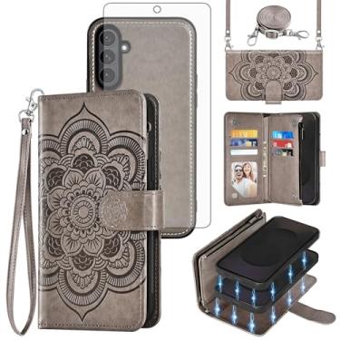 Imagem de Asuwish Capa de celular para Samsung Galaxy S25 FE 5G carteira com zíper destacável com protetor de tela de vidro temperado alça transversal porta-cartões flores S 25 EF S25FE 25S 25FE mulheres homens