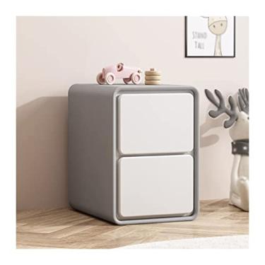 Imagem de Mesa de cabeceira pequena de couro sintético criado-mudo moderno armário de cabeceira para quarto, armário de cabeceira com 2 gavetas, mesa lateral, 47,8 cm A, quarto cinza e branco (C 35 x P 40 x A