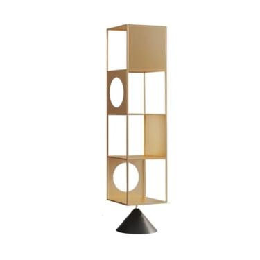 Imagem de Estante de armazenamento de livros, prateleira de sala de estar, estante de quarto, armário de exibição criativo de escritório, prateleira de armazenamento de arte de ferro simples (ouro, M)