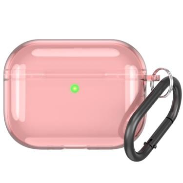 Imagem de Capa para AirPods 4 com chaveiro, capa de fone de ouvido de silicone transparente, capa protetora de pele macia, capa antiqueda para fone de ouvido (rosa, AirpodsPro3)