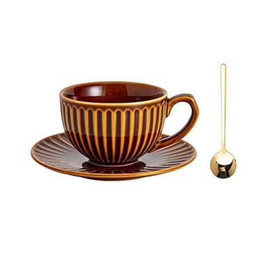 Imagem de Xícara de café vintage moderna para uso doméstico, conjunto de xícaras de flores de cerâmica com latte, lavagem à mão, conjunto de xícaras de chá da tarde (multicolorido, pequeno)