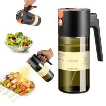 Imagem de hoforife Frasco dispensador de azeite de oliva 2 em 1 de 500 ml para utensílios de cozinha, pulverizador de azeite de oliva para cozinhar (bloqueio de luz, preto)