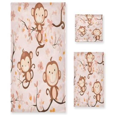 Imagem de xigua Conjunto de toalhas de banheiro de macaco fofo absorvente macio 3 peças toalha de banho toalha de mão toalhas decorativas para banheiro, academia, hotel, praia, piscina