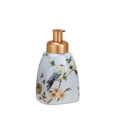 Imagem de Dispensador de sabão espumante de banheiro de 580 ml com bomba de garrafas de líquido de cerâmica para banheiro, pia de cozinha, garrafa bomba de líquido para decoração de casa (verde)