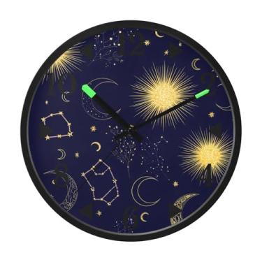 Imagem de STAYTOP Relógio de parede LED lua e sol para quarto com brilho noturno, relógios de parede silenciosos de 30 cm para decoração de sala de estar, controle de som, relógio de parede moderno que brilha
